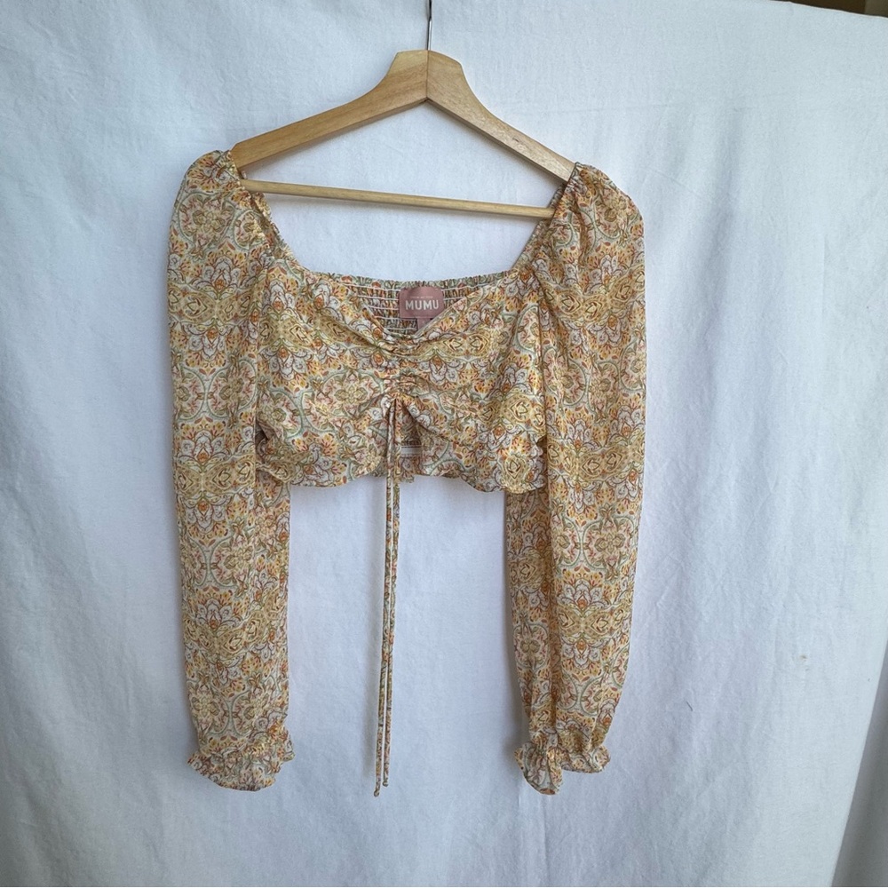 Show Me Your MuMu Rivington Crop Top Orange Paisley Long Sleeve Small Pre-Owned - Picture 5 of 5